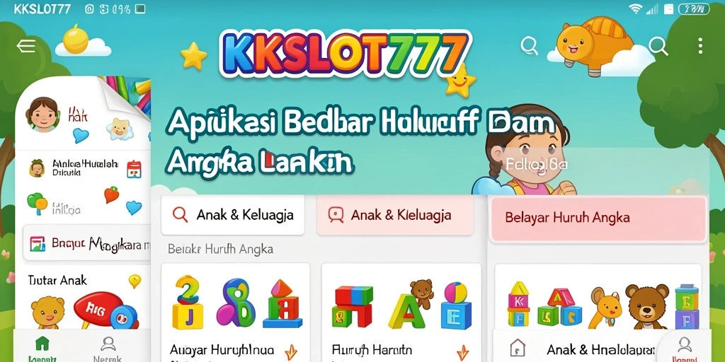 Antarmuka aplikasi KKSLOT777 yang menarik untuk belajar huruf dan angka.