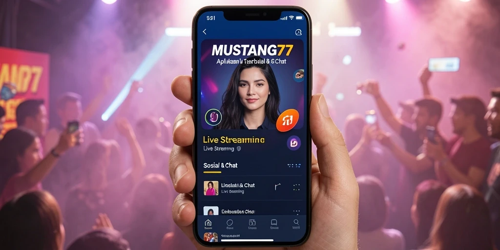 Antarmuka aplikasi MUSTANG77 untuk Live Streaming yang menarik dan interaktif.
